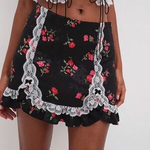 For Love And Lemons June Lace Floral Embellished Mini Skirt Love Shack Fancy